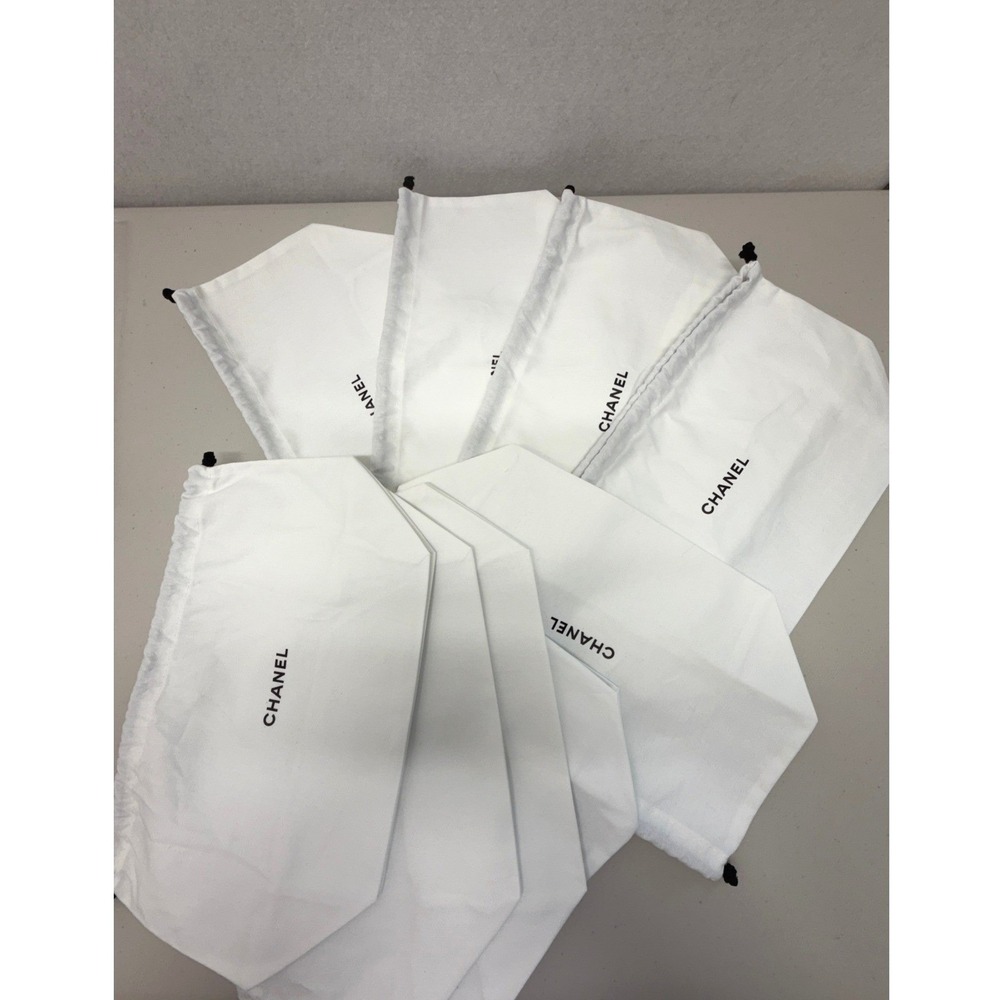 Authentic Chanel White Cotton Canvas Drawstring Empty Dust Bags 9 Piece 12x9x4